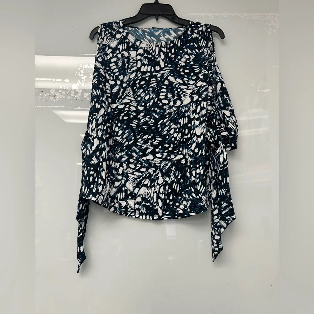 Worthington Women's Cold Shoulder Trapeze Tie Blouse in Clearwing New with Tags